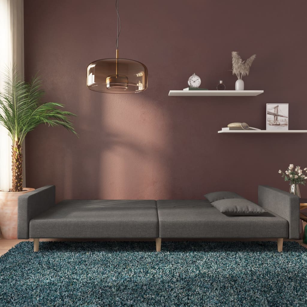 vidaXL Schlafsofa 2-Sitzer mit 2 Kissen Dunkelgrau Stoff