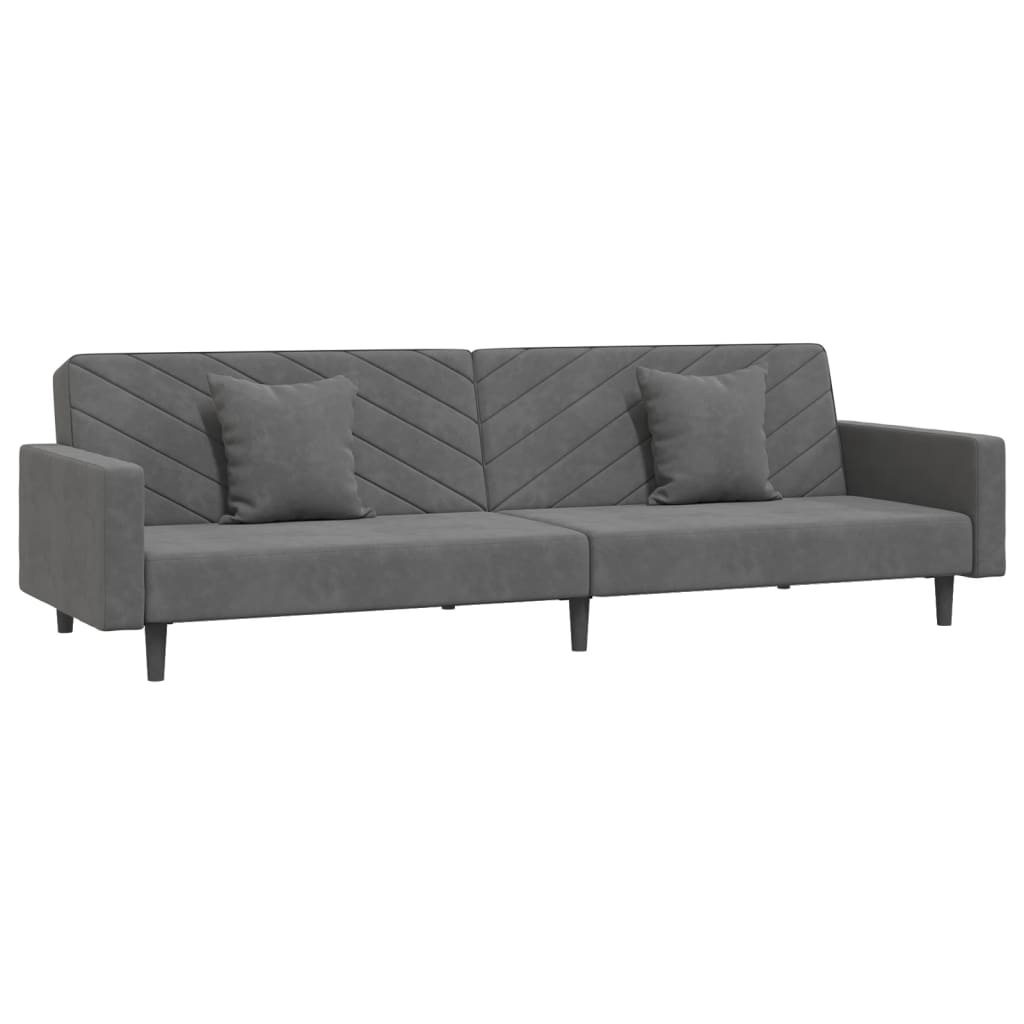 vidaXL Canapé-lit 2 places avec 2 oreillers Velours gris foncé