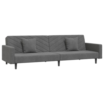 vidaXL Canapé-lit 2 places avec 2 oreillers Velours gris foncé