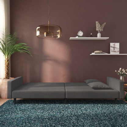 vidaXL Canapé-lit 2 places avec 2 oreillers Velours gris foncé