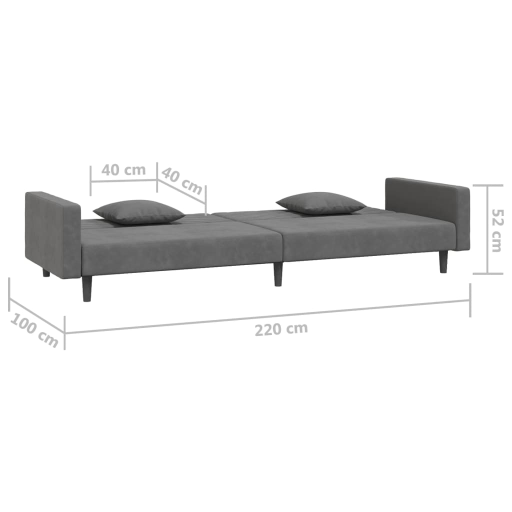vidaXL Canapé-lit 2 places avec 2 oreillers Velours gris foncé