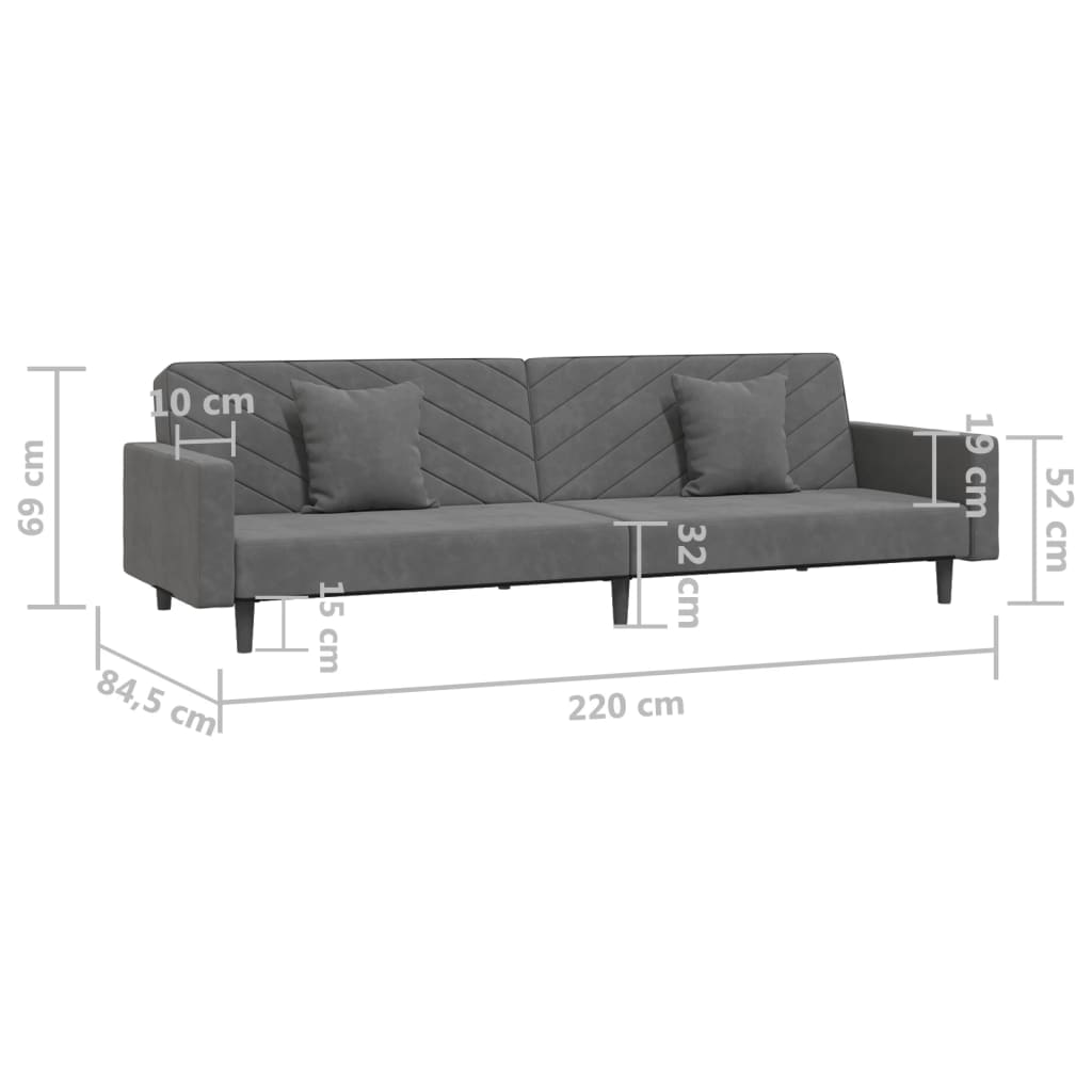 vidaXL Canapé-lit 2 places avec 2 oreillers Velours gris foncé