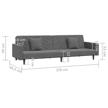 vidaXL Canapé-lit 2 places avec 2 oreillers Velours gris foncé