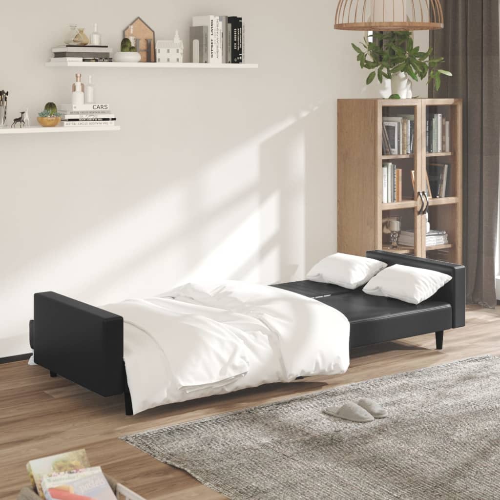 vidaXL Schlafsofa 2-Sitzer Schwarz Kunstleder