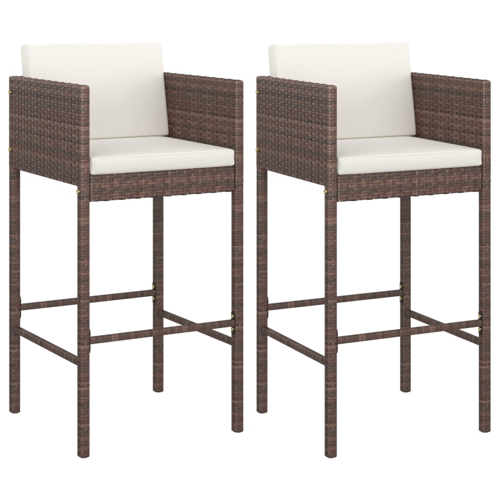 vidaXL Tabourets de bar 2 pcs avec coussins marron résine tressée