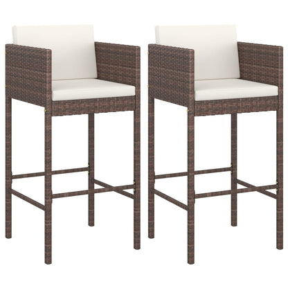 vidaXL Tabourets de bar 2 pcs avec coussins marron résine tressée