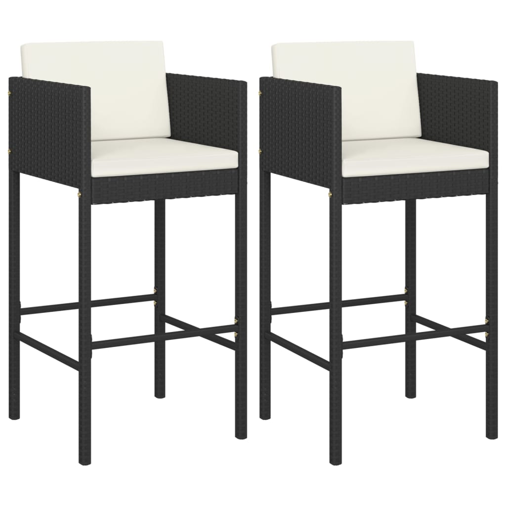 vidaXL Tabourets de bar 2 pcs avec coussins Noir Résine tressée