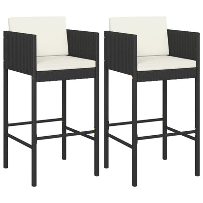 vidaXL Tabourets de bar 2 pcs avec coussins Noir Résine tressée