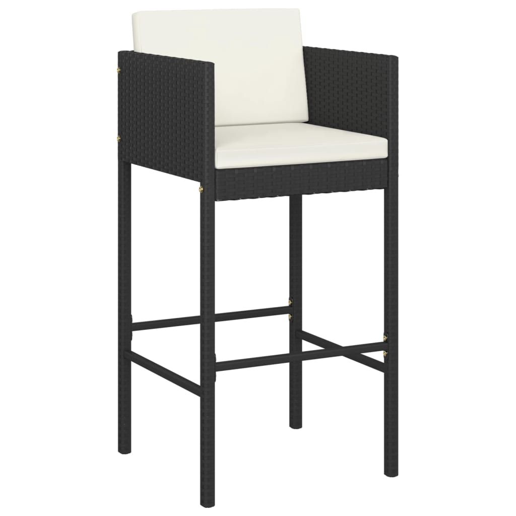 vidaXL Tabourets de bar 2 pcs avec coussins Noir Résine tressée