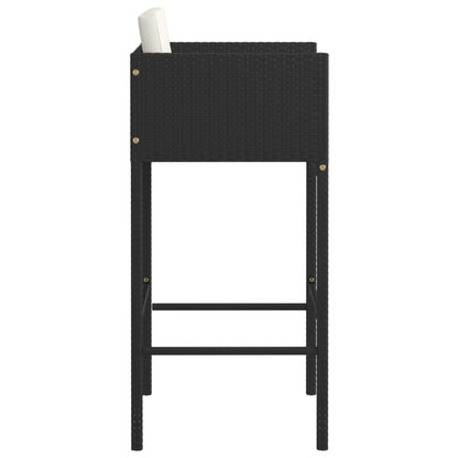 vidaXL Tabourets de bar 2 pcs avec coussins Noir Résine tressée