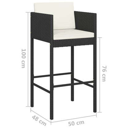 vidaXL Tabourets de bar 2 pcs avec coussins Noir Résine tressée