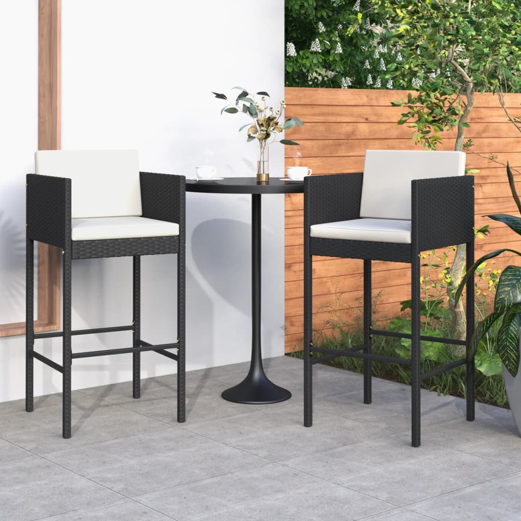 vidaXL Tabourets de bar 2 pcs avec coussins Noir Résine tressée