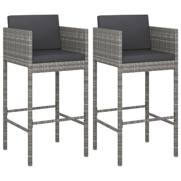 vidaXL Barhocker 2 Stk. mit Kissen Grau Poly Rattan