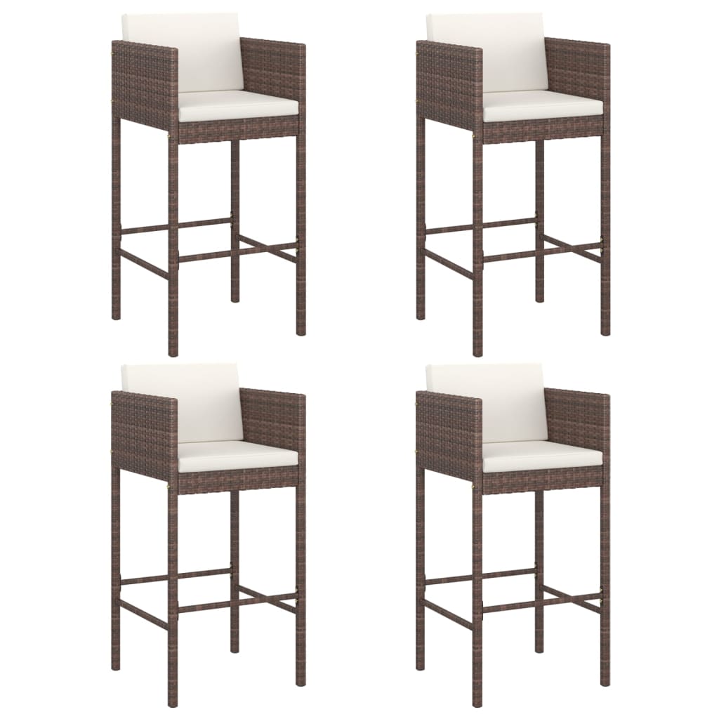 vidaXL Tabourets de bar 4 pcs avec coussins Marron Résine tressée