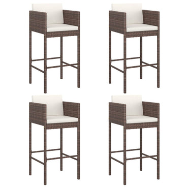 vidaXL Barhocker 4 Stk. mit Kissen Braun Poly Rattan