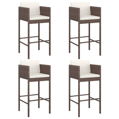 vidaXL Tabourets de bar 4 pcs avec coussins Marron Résine tressée