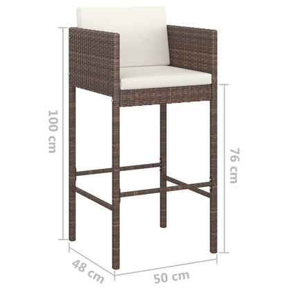 vidaXL Tabourets de bar 4 pcs avec coussins Marron Résine tressée