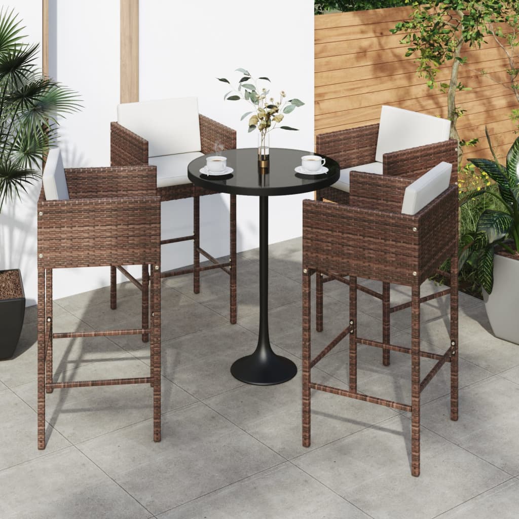 vidaXL Tabourets de bar 4 pcs avec coussins Marron Résine tressée