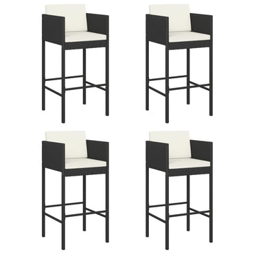 vidaXL Barhocker 4 Stk. mit Kissen Schwarz Poly Rattan