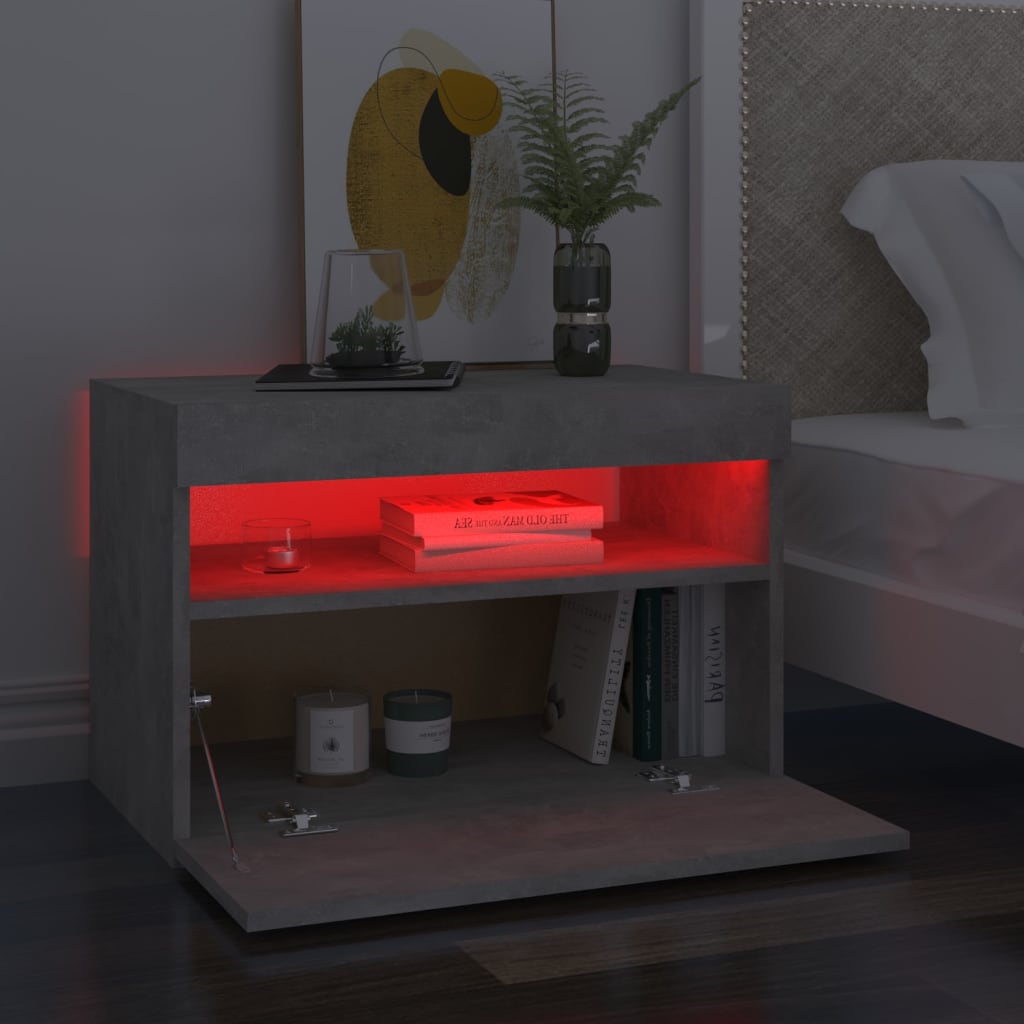 vidaXL Nachttische mit LED-Leuchten 2 Stk. Betongrau 60x35x40 cm