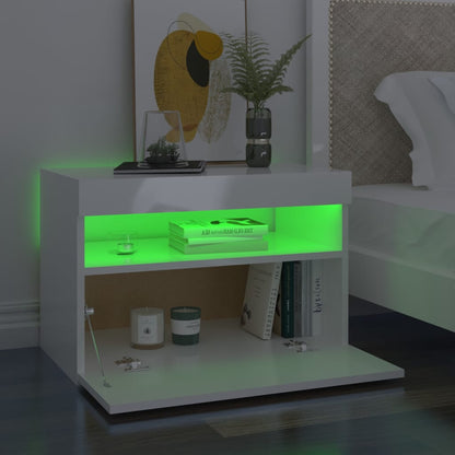 vidaXL Nachttische mit LED-Leuchten 2 Stk. Hochglanz-Weiß 60x35x40cm