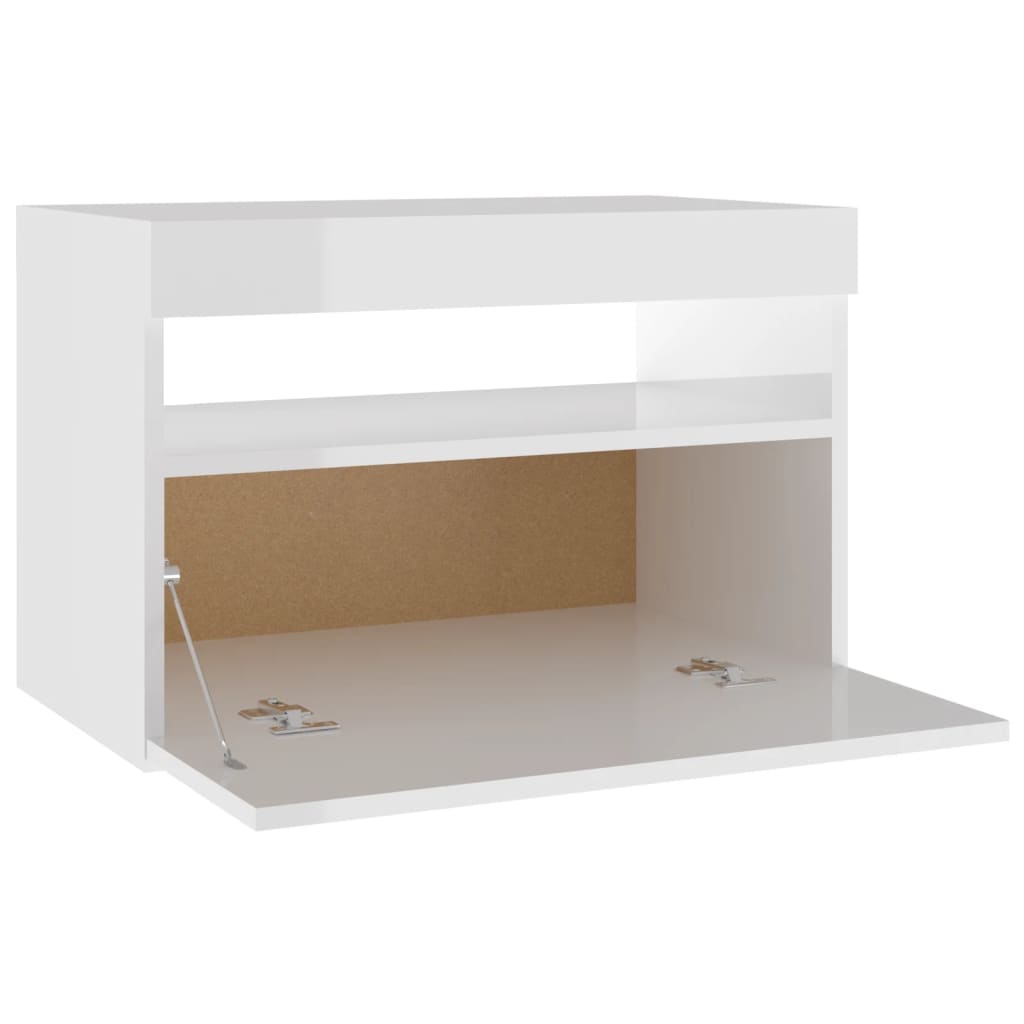 vidaXL Nachttische mit LED-Leuchten 2 Stk. Hochglanz-Weiß 60x35x40cm