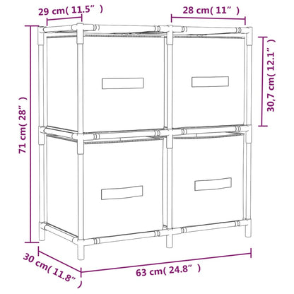 vidaXL Commode 4 paniers en tissu crème 63x30x71 cm Acier