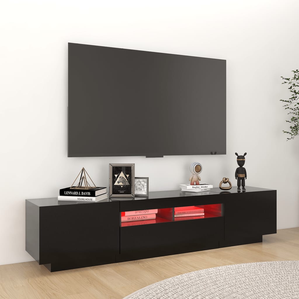 Meuble TV vidaXL avec lumières LED Noir 180x35x40 cm
