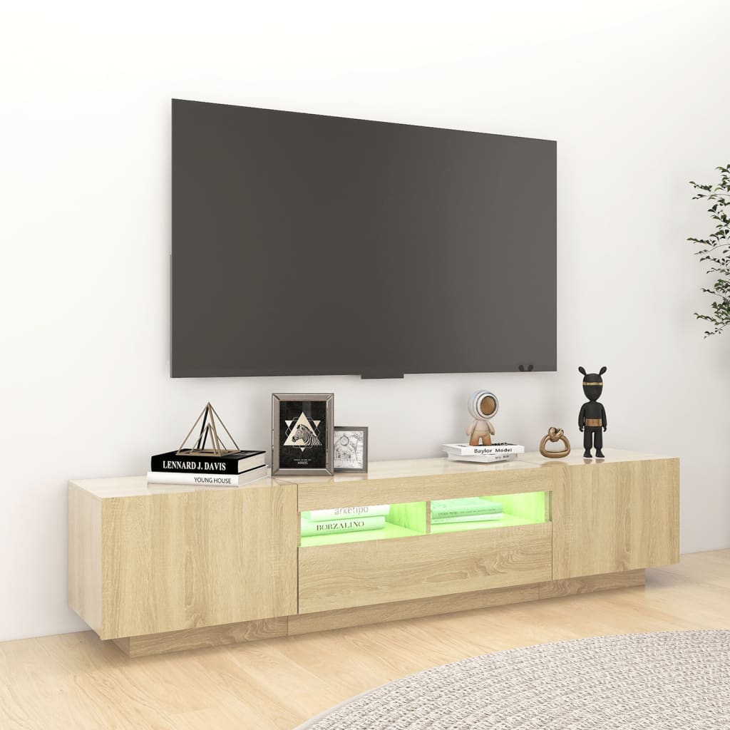 Meuble TV vidaXL avec lumières LED chêne Sonoma 180x35x40 cm