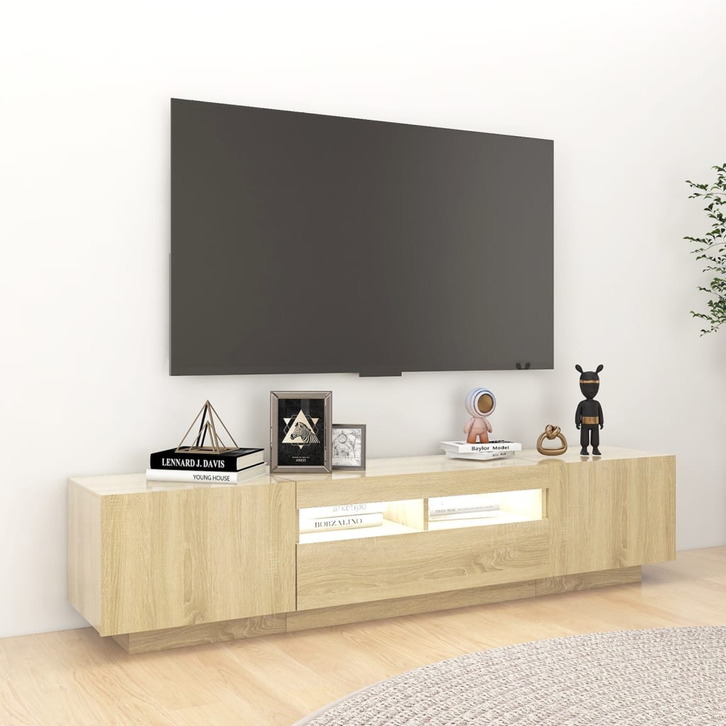Meuble TV vidaXL avec lumières LED chêne Sonoma 180x35x40 cm