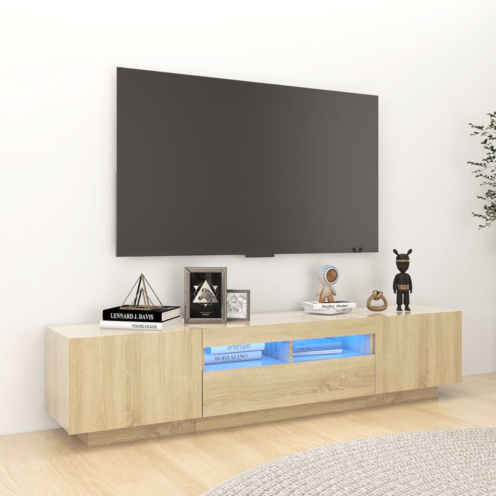Meuble TV vidaXL avec lumières LED chêne Sonoma 180x35x40 cm