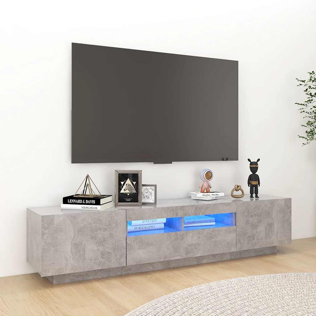 Meuble TV vidaXL avec lumières LED gris béton 180x35x40 cm