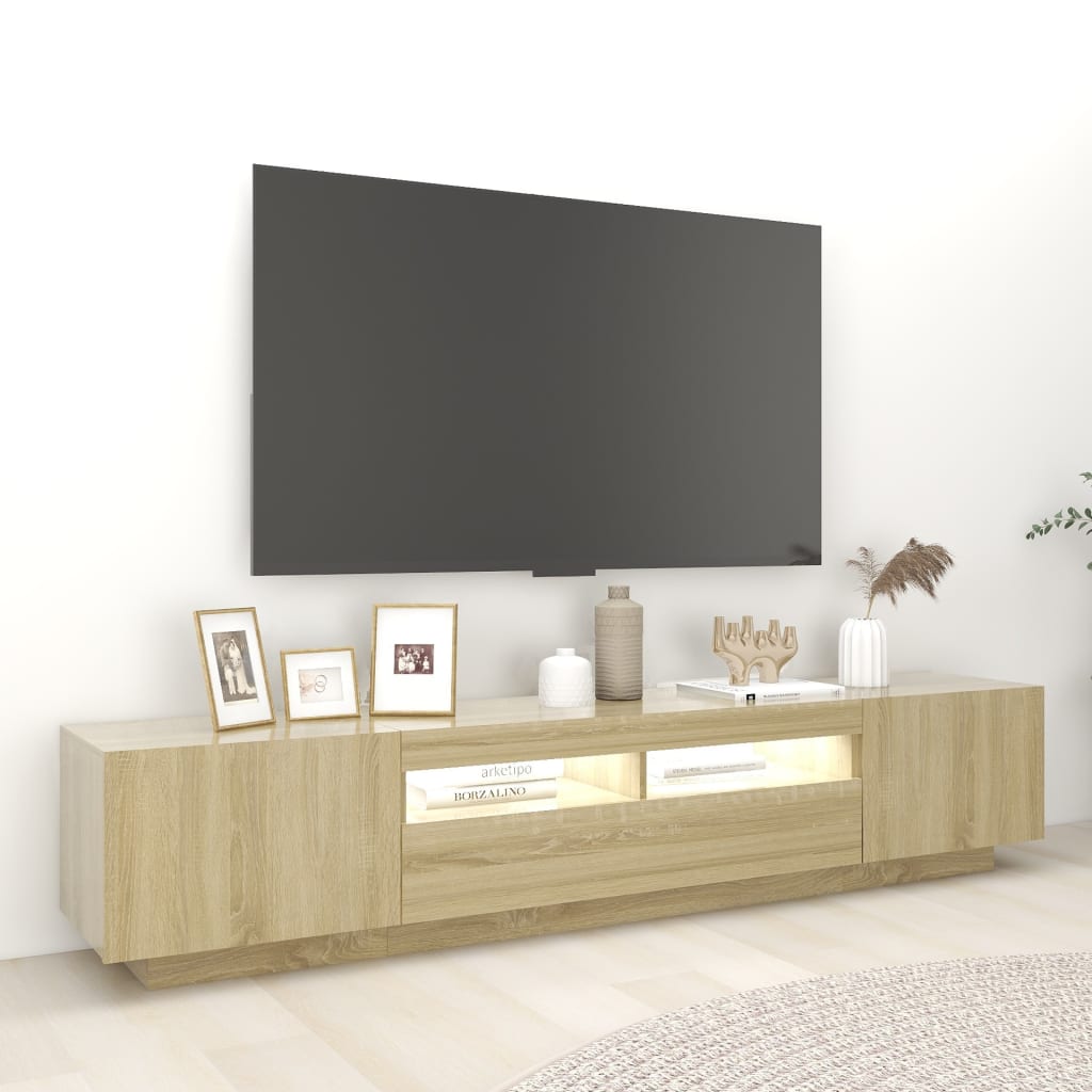 Meuble TV vidaXL avec lumières LED chêne Sonoma 200x35x40 cm