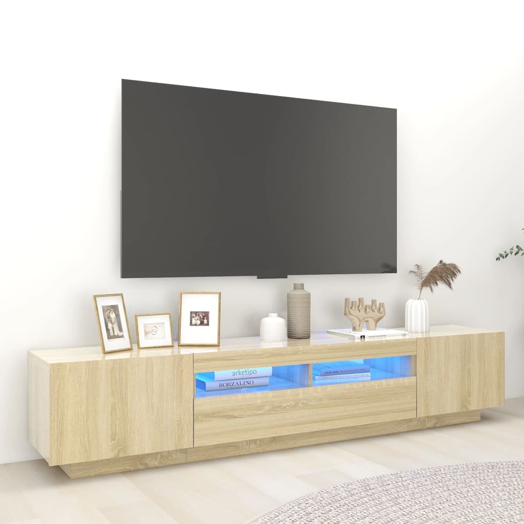 Meuble TV vidaXL avec lumières LED chêne Sonoma 200x35x40 cm