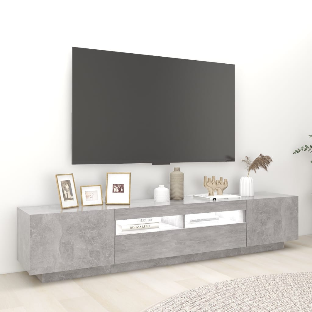 Meuble TV vidaXL avec lumières LED gris béton 200x35x40 cm