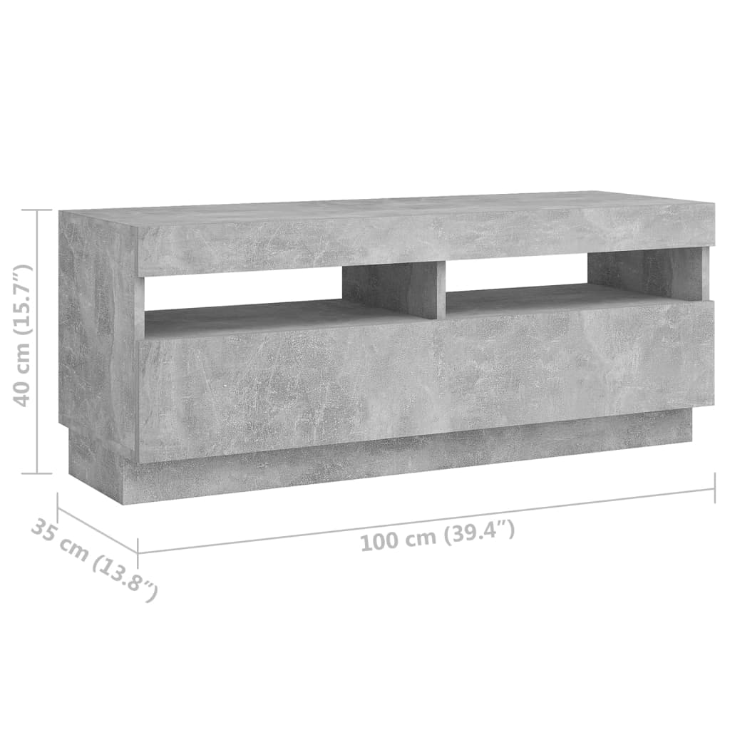 Meuble TV vidaXL avec lumières LED gris béton 200x35x40 cm