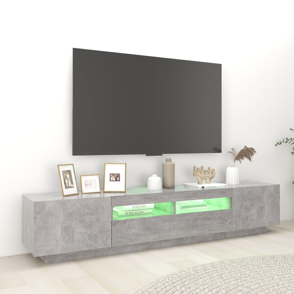 Meuble TV vidaXL avec lumières LED gris béton 200x35x40 cm