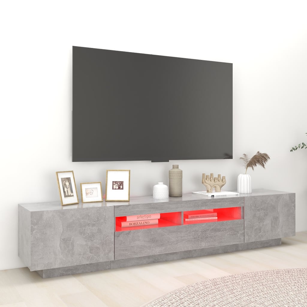 Meuble TV vidaXL avec lumières LED gris béton 200x35x40 cm