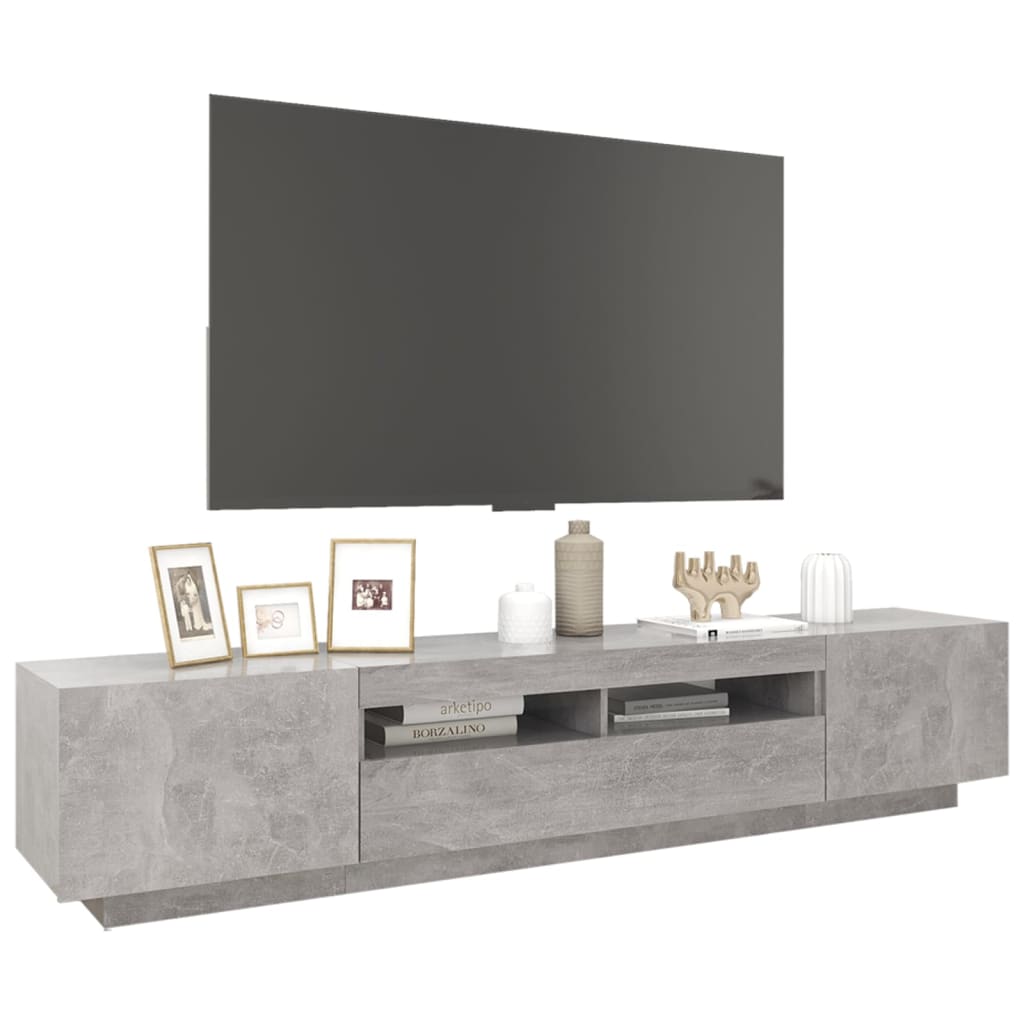 Meuble TV vidaXL avec lumières LED gris béton 200x35x40 cm