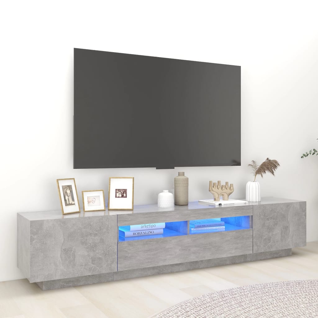 Meuble TV vidaXL avec lumières LED gris béton 200x35x40 cm