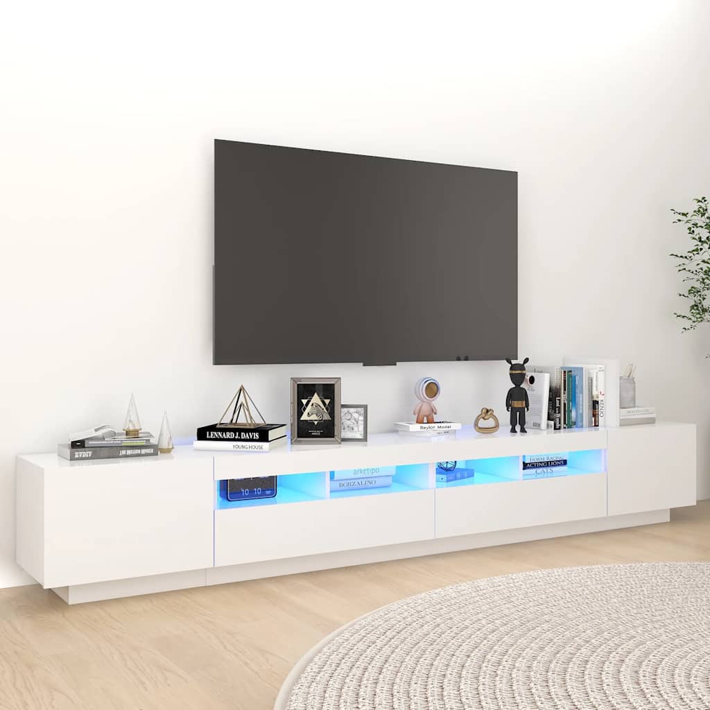 vidaXL Meuble TV avec lumières LED Blanc 260x35x40cm