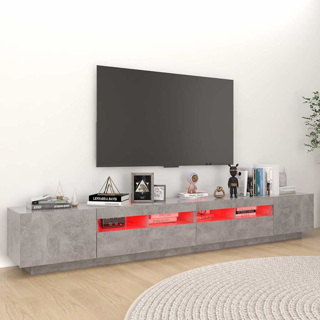 Meuble TV vidaXL avec lumières LED gris béton 260x35x40 cm