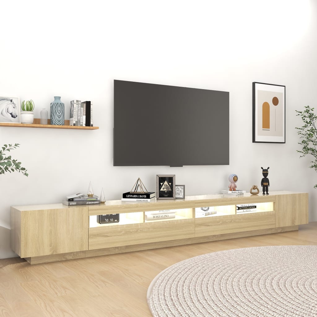 Meuble TV vidaXL avec lumières LED chêne Sonoma 300x35x40 cm