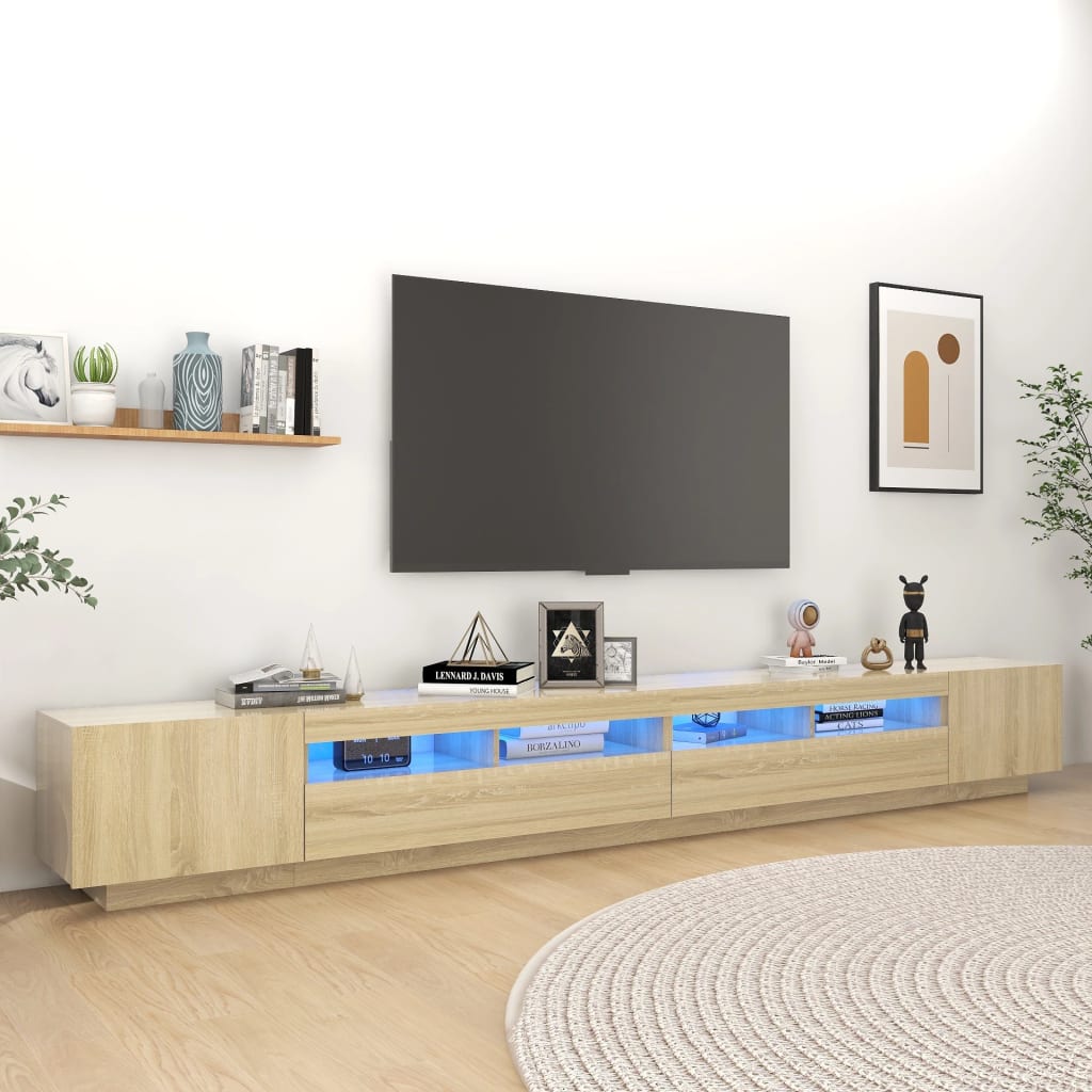 Meuble TV vidaXL avec lumières LED chêne Sonoma 300x35x40 cm