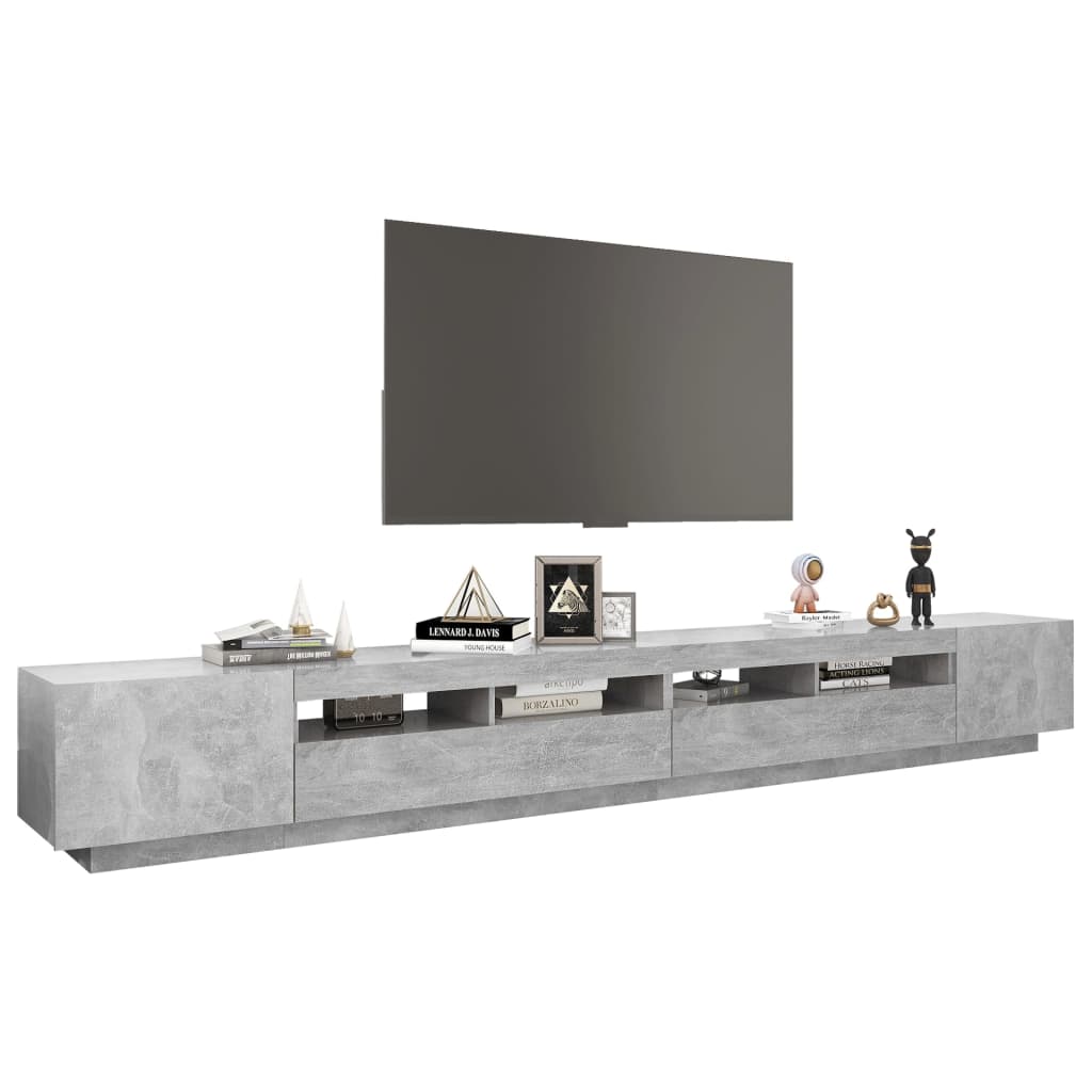 vidaXL Meuble TV avec lumières LED gris béton 300x35x40 cm
