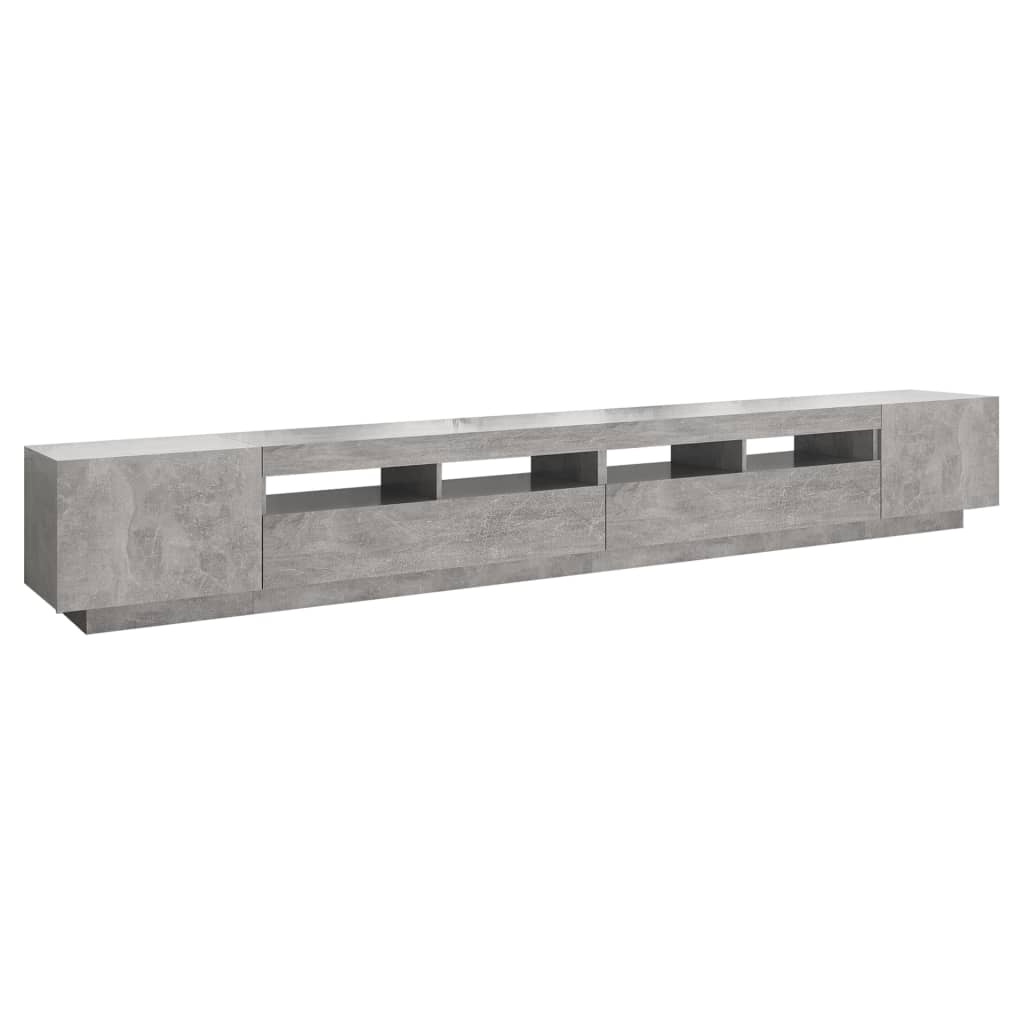 vidaXL Meuble TV avec lumières LED gris béton 300x35x40 cm