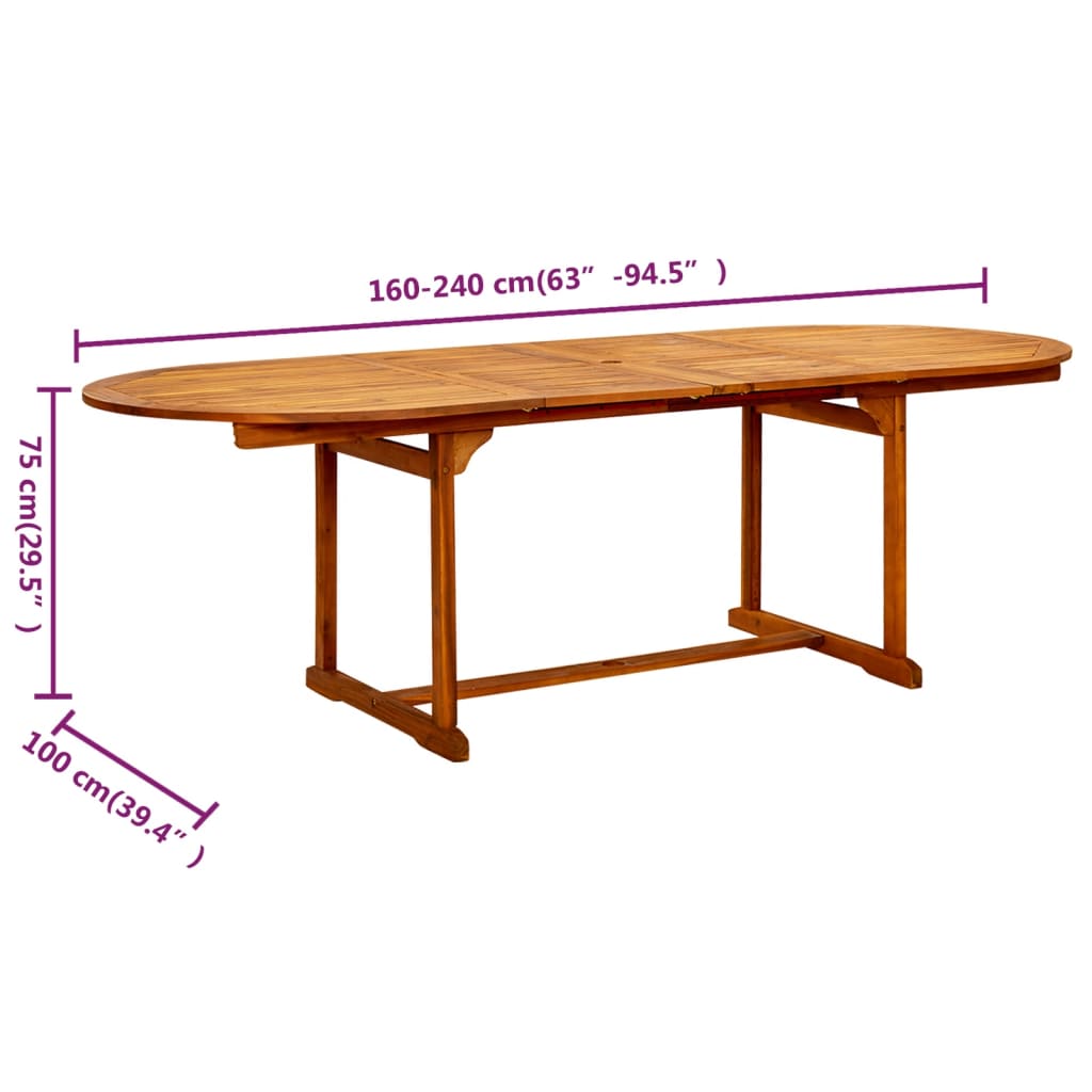 vidaXL Garten-Esstisch (160-240)x100x75 cm Massivholz Akazie