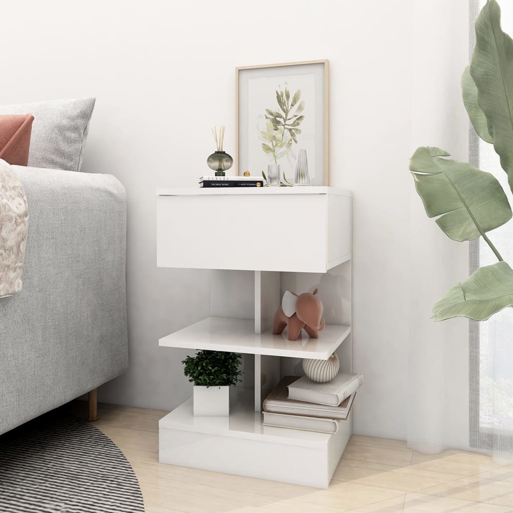 vidaXL Table de chevet blanc brillant 40x35x65 cm en bois d'ingénierie