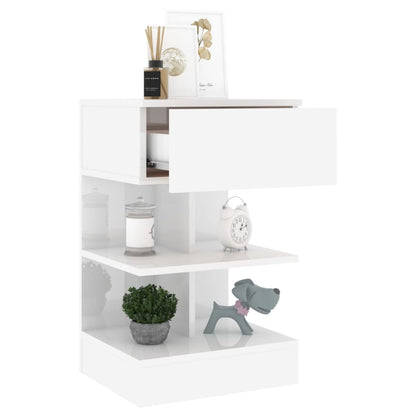 vidaXL Table de chevet blanc brillant 40x35x65 cm en bois d'ingénierie