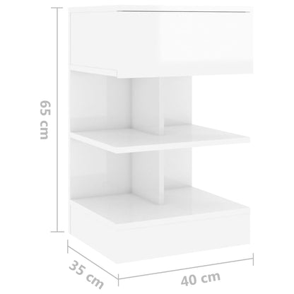 vidaXL Table de chevet blanc brillant 40x35x65 cm en bois d'ingénierie